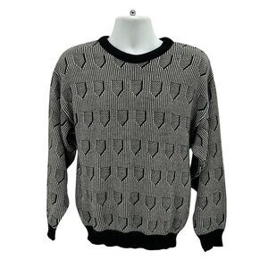 Vintage Peter Werth Mens Medium Sweater Pullover Knit Retro Black White 80s